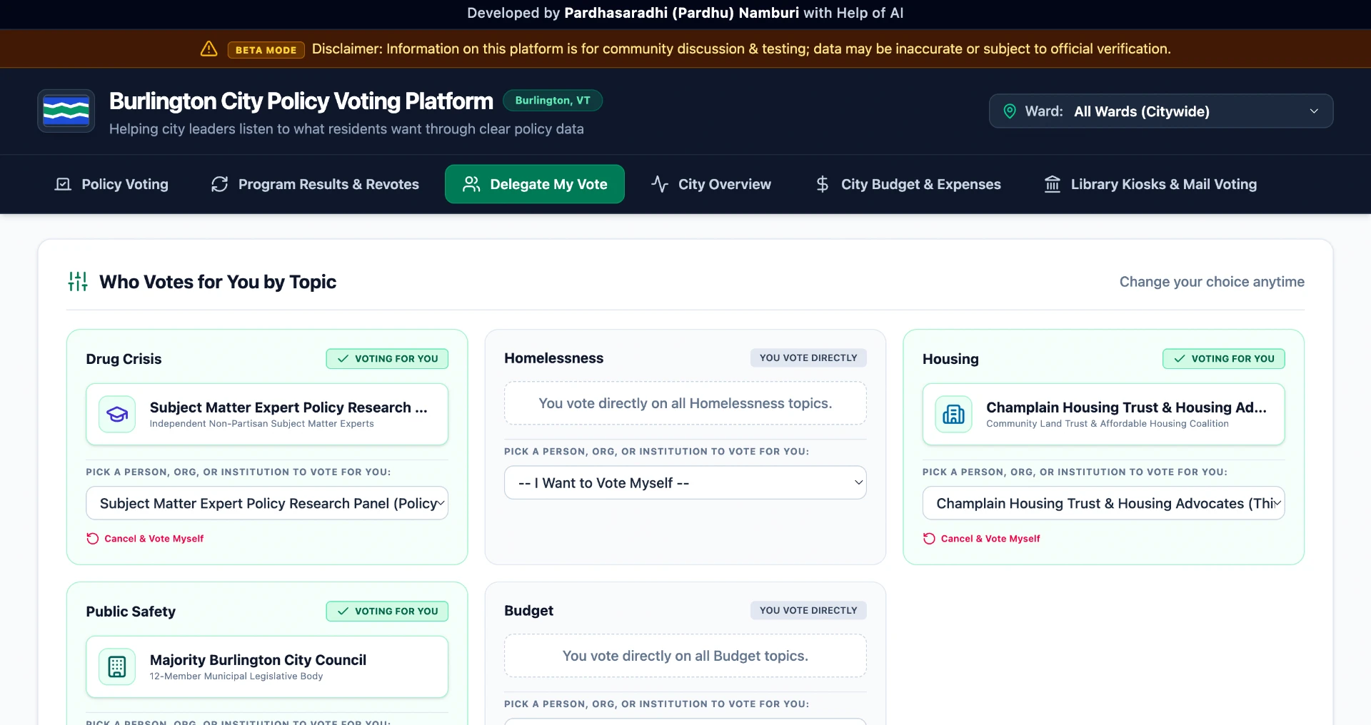 Delegation screen